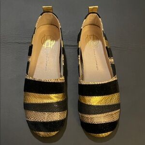 House of Harlow 1960 Striped Black and Gold Kail Flats- Size 38.5